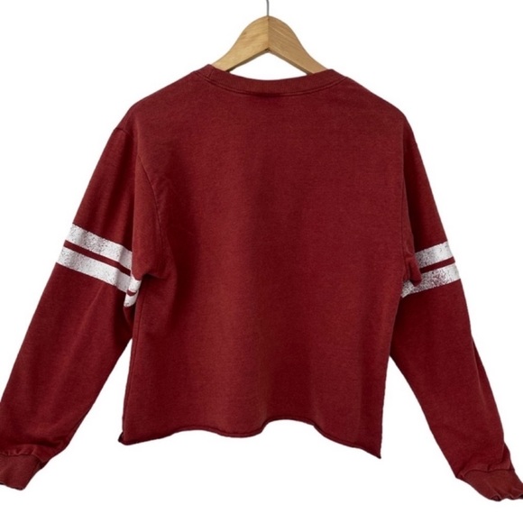 MODERN LUX Football Sundays Cropped Raw Hem Sweatshirt Maroon Women Size X-Small - Picture 2 of 9